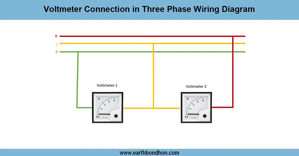 Three phase voltmeter connection